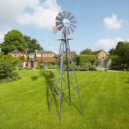 Garden Windmill for Yard Decor, 8 ft Tall Metal Windmill with Spinning Blades, Weather-Resistant