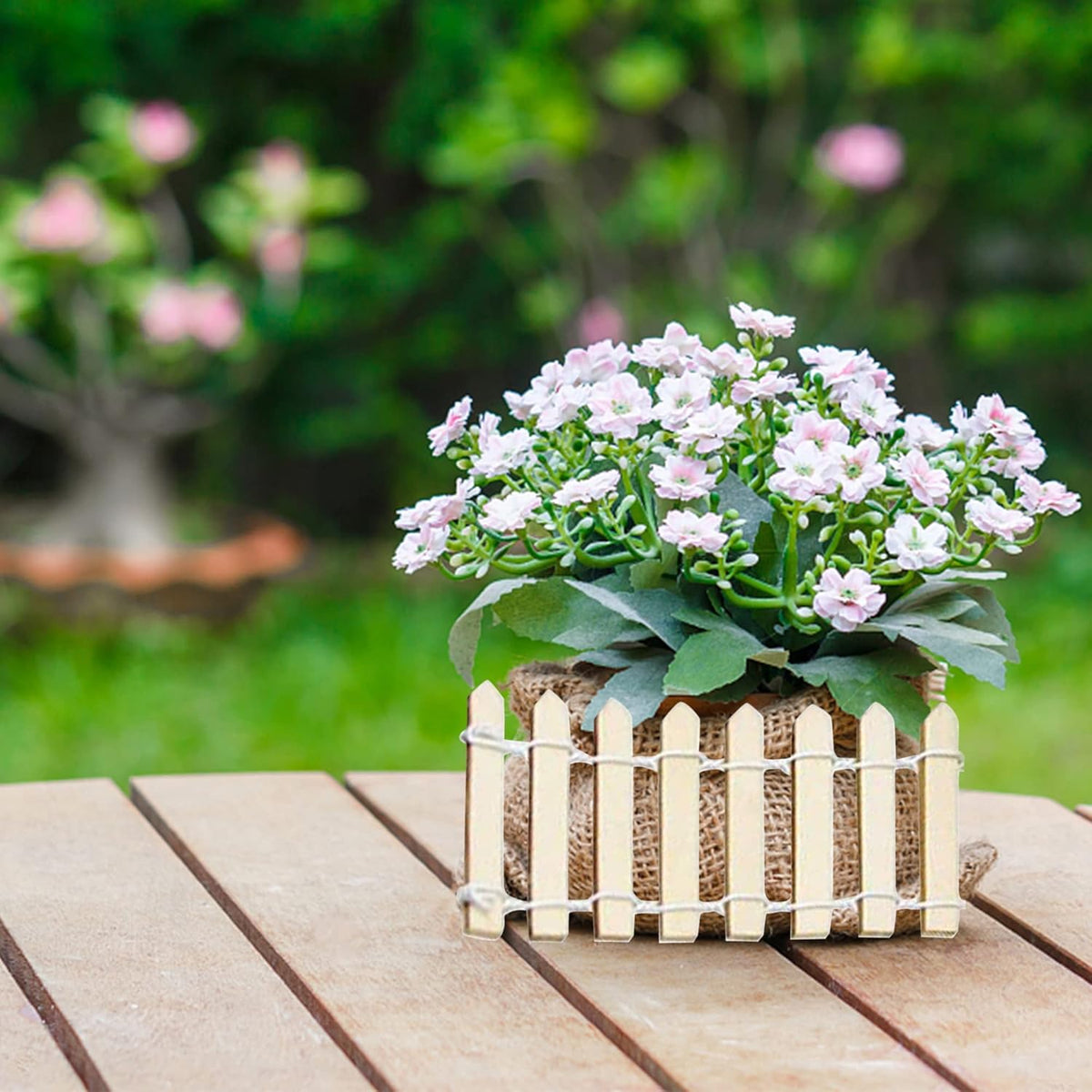 Prsildan 40 Inches Miniature Fairy Garden Fence, DIY Wood Picket Fence Mini Ornament for Dollhouse