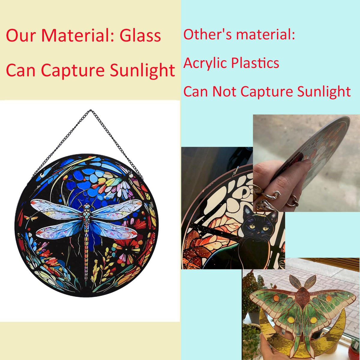 Hanging Stained Glass for Windows,20cm/7.87inch Dragonfly Hand-Painted Sun Catcher Garden Hangings