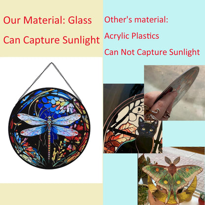 Hanging Stained Glass for Windows,20cm/7.87inch Dragonfly Hand-Painted Sun Catcher Garden Hangings
