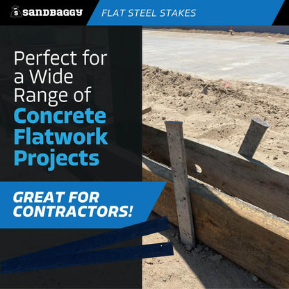 Sandbaggy Flat Steel Stakes for Concrete Forms with Nail Holes - 1.5" Wide - Painted - Removable