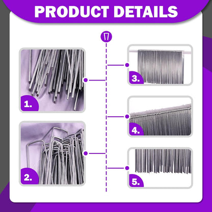 Swpeet 201Pcs U-Shaped Landscape Garden Stakes Staples and Plastic Fixing Gasket with Pick Hook