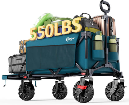 Portal 300L Large Wagons Carts Foldable with Tailgate, 550LB Heavy-Duty Collapsible Beach Wagon