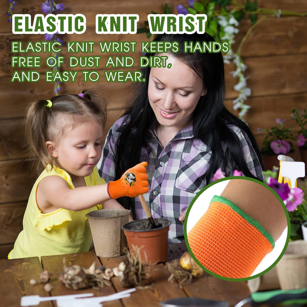 HANDLANDY 3 Pairs Kids Gardening Gloves Latex Free, Nitrile Coated Children Toddler Garden Yard