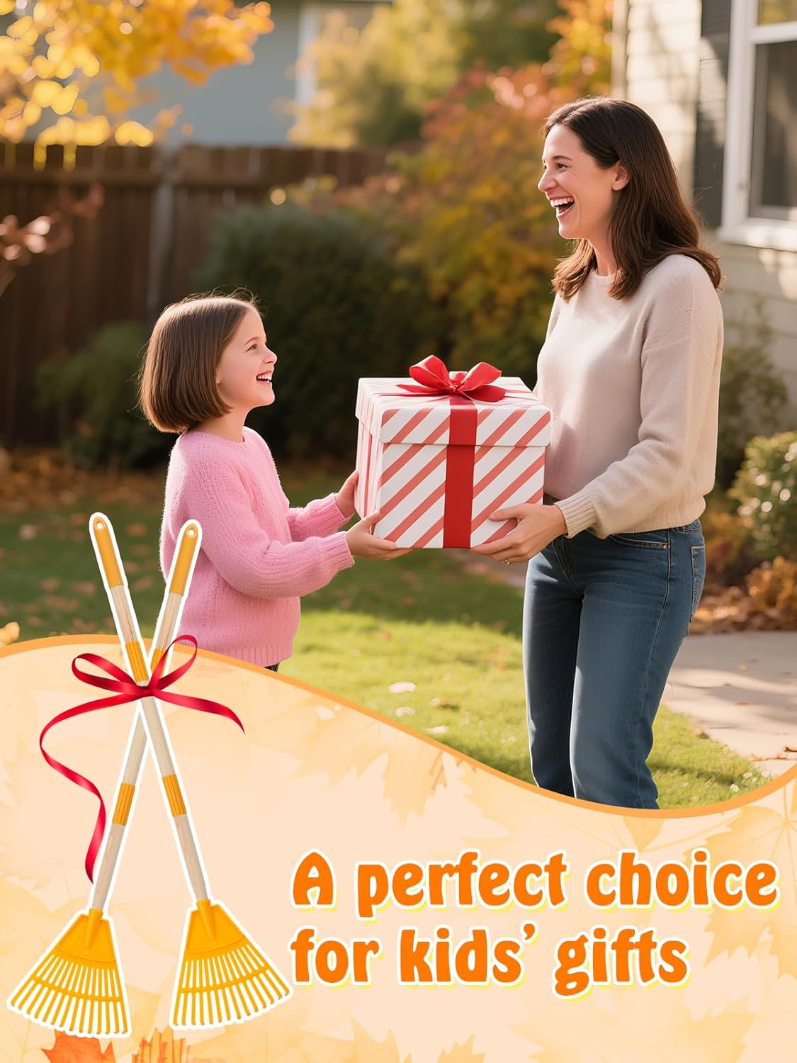 Acostop 2 Pcs Kids Rakes with Wood Handle - 34" Lightweight Plastic Garden Rake for Leaves, Safe to