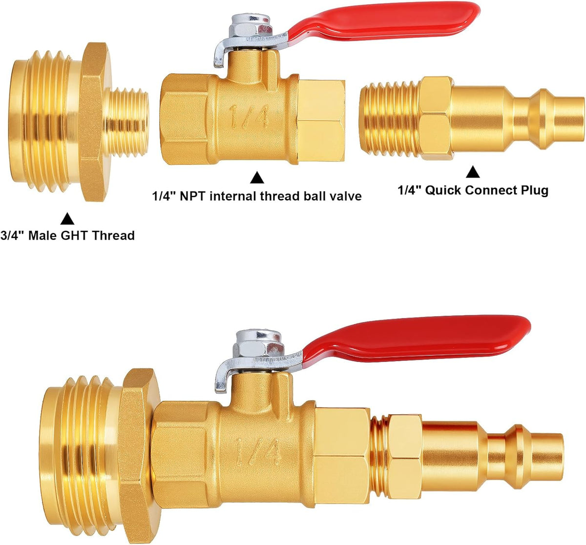RV Winterize Blowout Adapter with 1/4" Quick Connect Plug and 3/4" Garden Water Hose Threading with