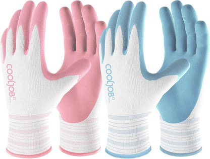 COOLJOB 6 Pairs Gardening Gloves for Women Ladies, Breathable Rubber Coated for Yard Garden