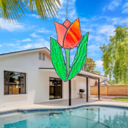 Tulip Stained Glass Window Hanging Suncatcher Handmade Flower Plant Stained Glass Sun Catchers