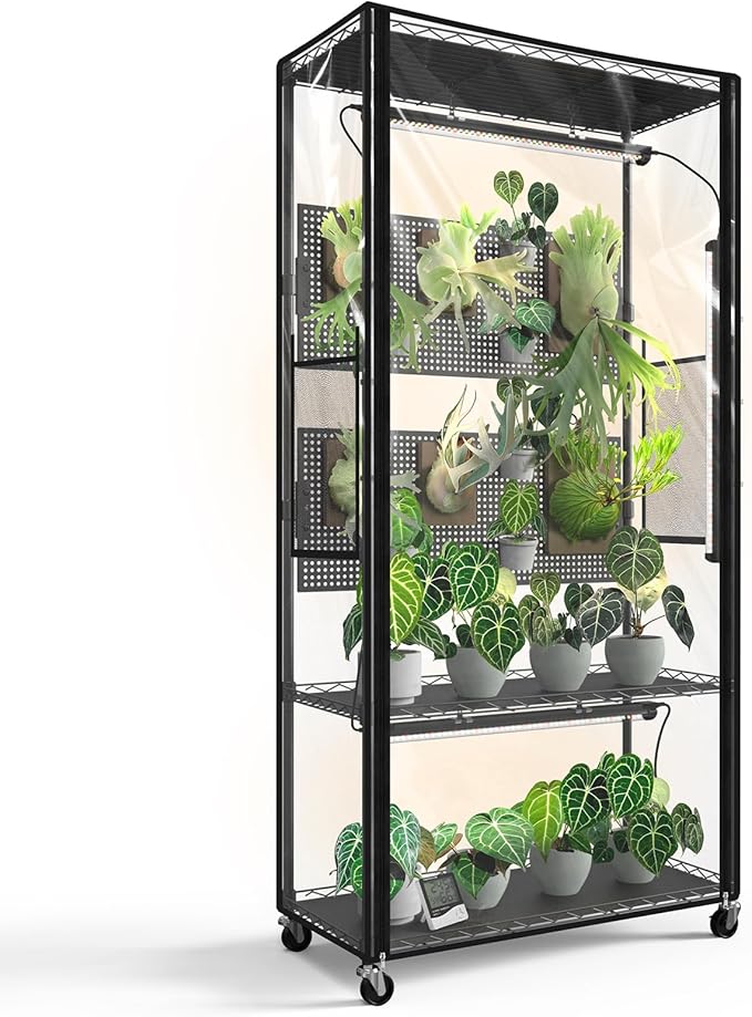 Bstrip Indoor Greenhouse Cabinet with Pegboard, Indoor Greenhouse with 4 Pack 96W Full Spectrum