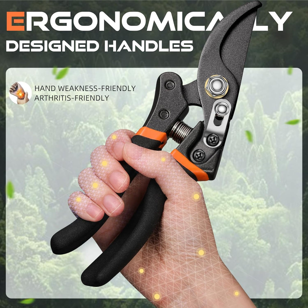 Pruning Shears for Gardening, 8.5" Professional Bypass Garden Scissors & Hedge Clippers for Branch