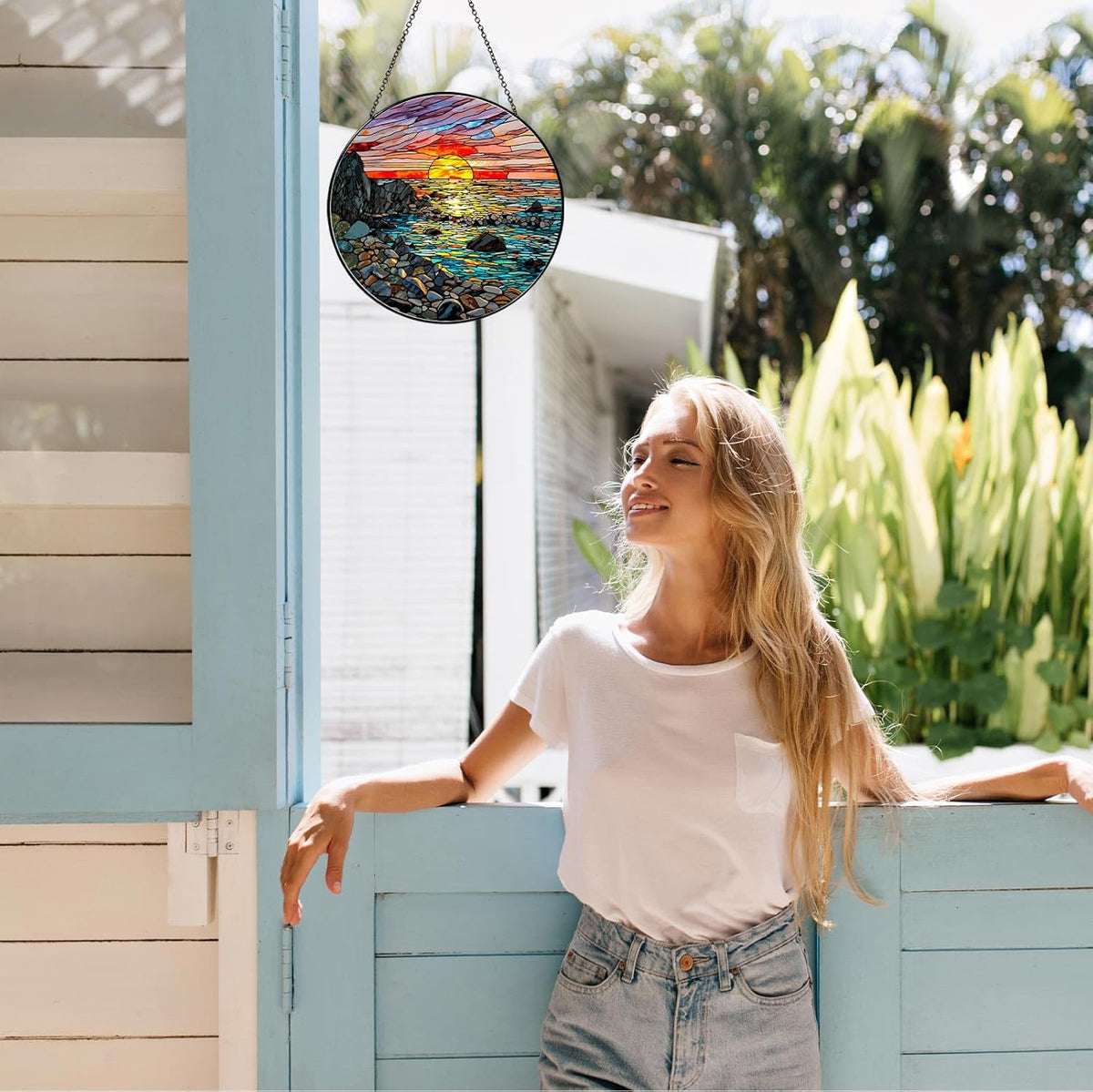 Waves on The Beach Stained Glass Window Hanging Sunset at The Seaside Sun Catcher Beach Lover Gifts