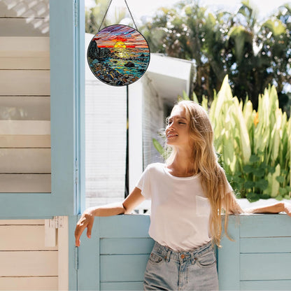 Waves on The Beach Stained Glass Window Hanging Sunset at The Seaside Sun Catcher Beach Lover Gifts