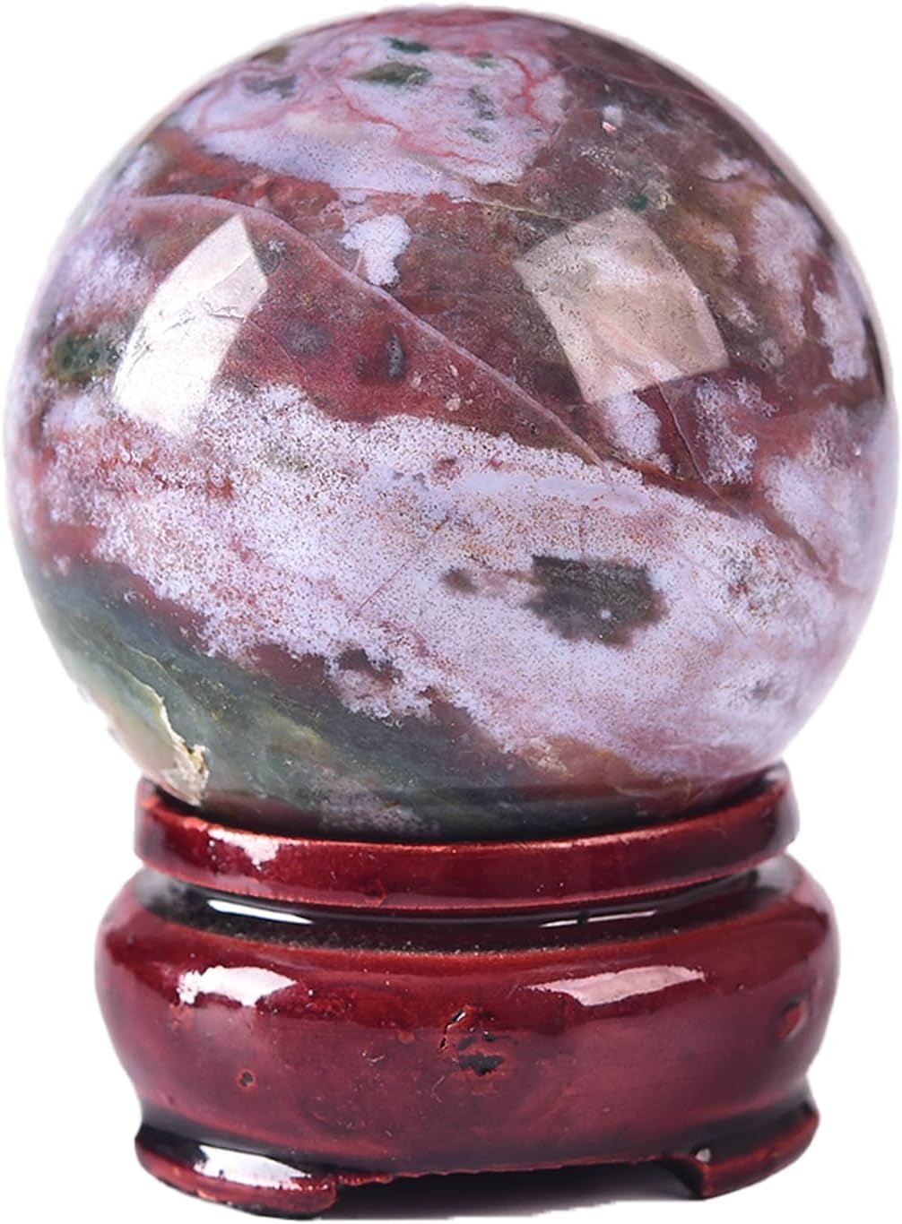 JIC Gem Natural Ocean Jasper Crystal Sphere Decorative Ball with Wooden Stand Meditation Balls for