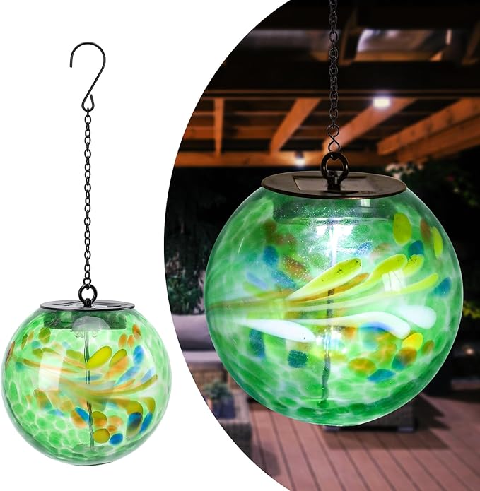 Solar Hanging Lanterns Outdoor Solar Glaze Glass Lantern Globe Hanging Outdoor Lights for Garden
