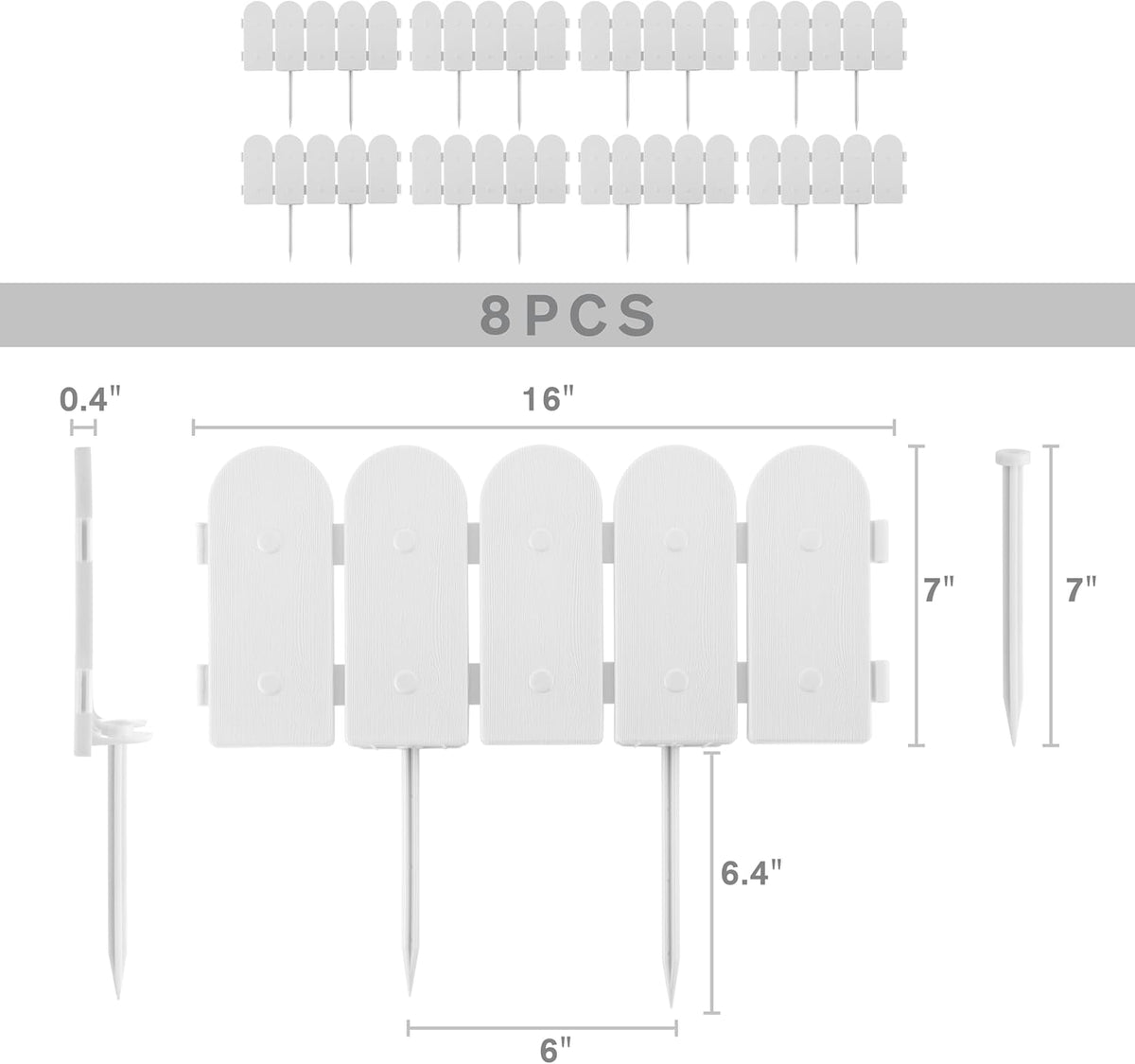 Evelyne Garden Border Edging: Wooden Fence Design - 8pcs White Yard Landscaping Fence Liner Lawn