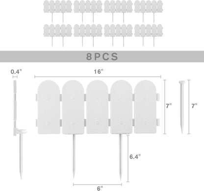 Evelyne Garden Border Edging: Wooden Fence Design - 8pcs White Yard Landscaping Fence Liner Lawn