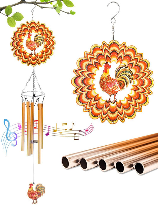 Wind Chimes for Outside with Chicken Wind Spinner, Unique Birthday Thanksgiving for Women Mom