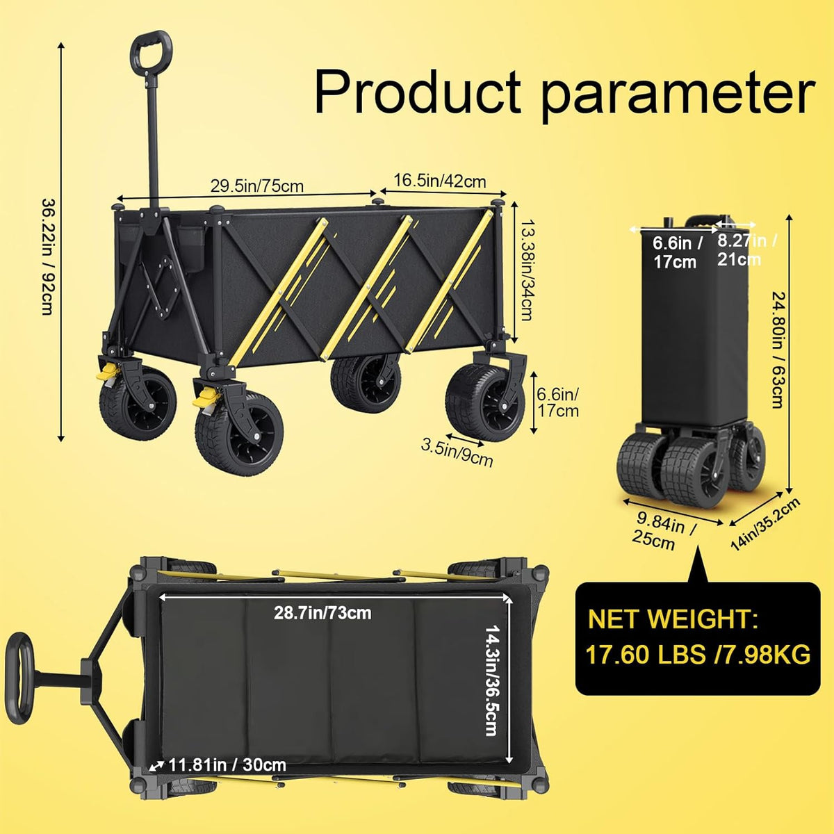 Wagon cart Foldable、Portable cart，Pets carts，with Large All-Terrain Beach Wheels and Drink Holder