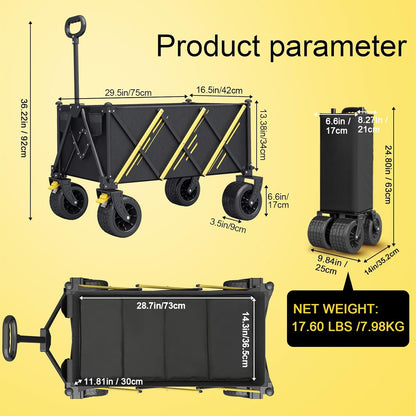 Wagon cart Foldable、Portable cart，Pets carts，with Large All-Terrain Beach Wheels and Drink Holder