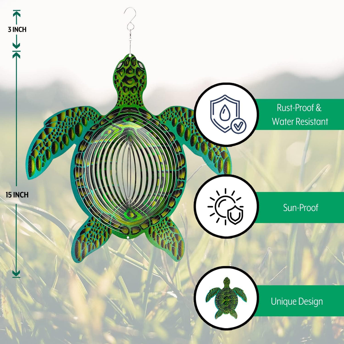 ISEO Turtle Wind Spinner for Yard and Garden, Hanging Outdoor Decor, Yard Art, Porch and Patio