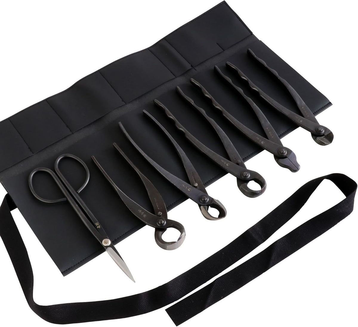 Wazakura Made in Japan 6PCS Bonsai Professional Tool Kit with Roll Bag: Yasugi Steel Twig Scissor