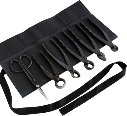 Wazakura Made in Japan 6PCS Bonsai Professional Tool Kit with Roll Bag: Yasugi Steel Twig Scissor