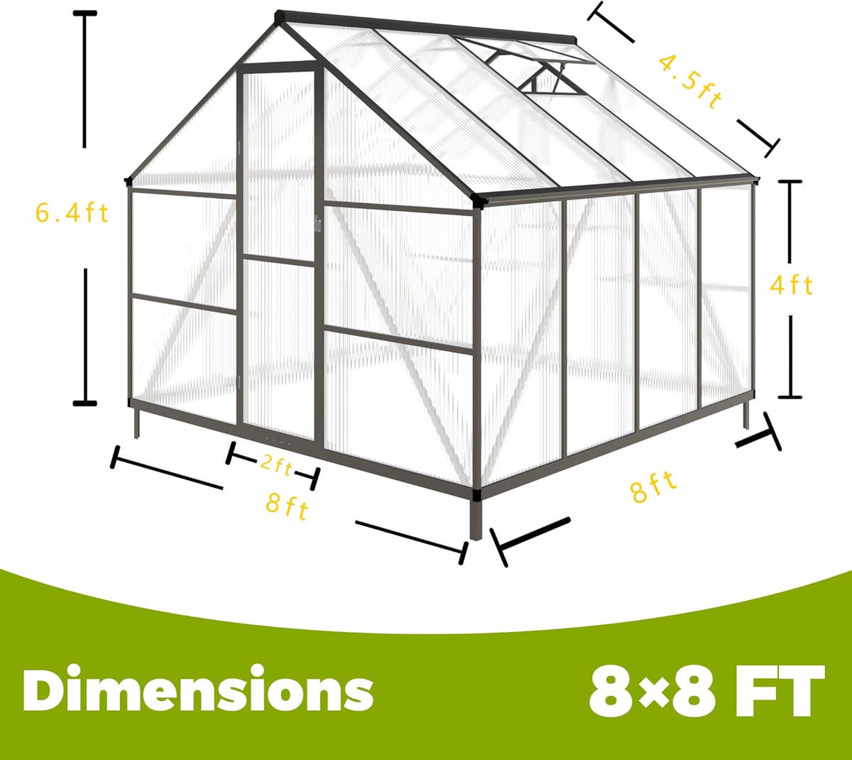 8x8 FT Greenhouses for Outdoors, Polycarbonate Greenhouse with PC Panels, Greenhouses for Outdoors
