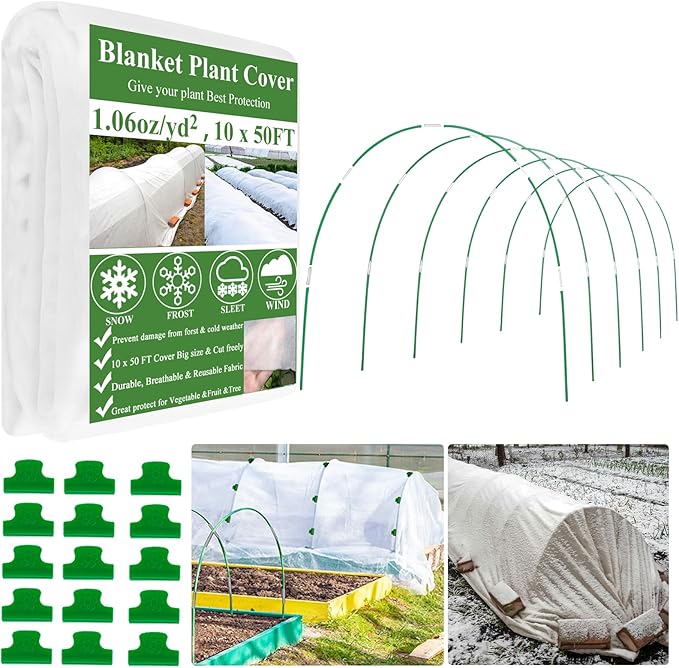 10X50FT Plant Covers Frost Protection Kit, Garden Hoops Kit for Winter Oudoot Plants, Floating Row