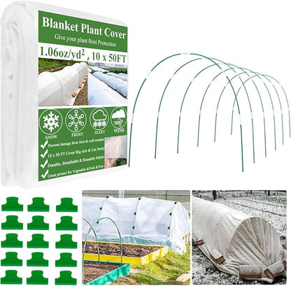10X50FT Plant Covers Frost Protection Kit, Garden Hoops Kit for Winter Oudoot Plants, Floating Row