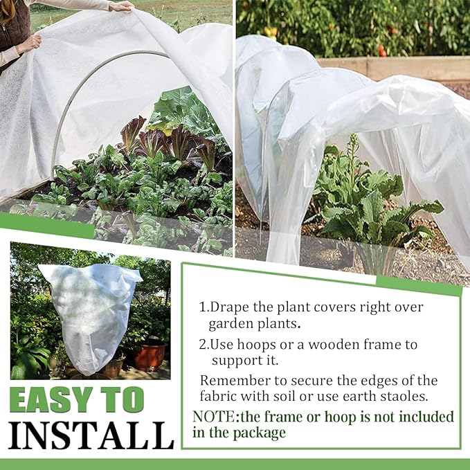 Plant Covers Freeze Protection, 10FT x 50FT 0.9oz Reusable Floating Row Cover Plant Blankets Frost