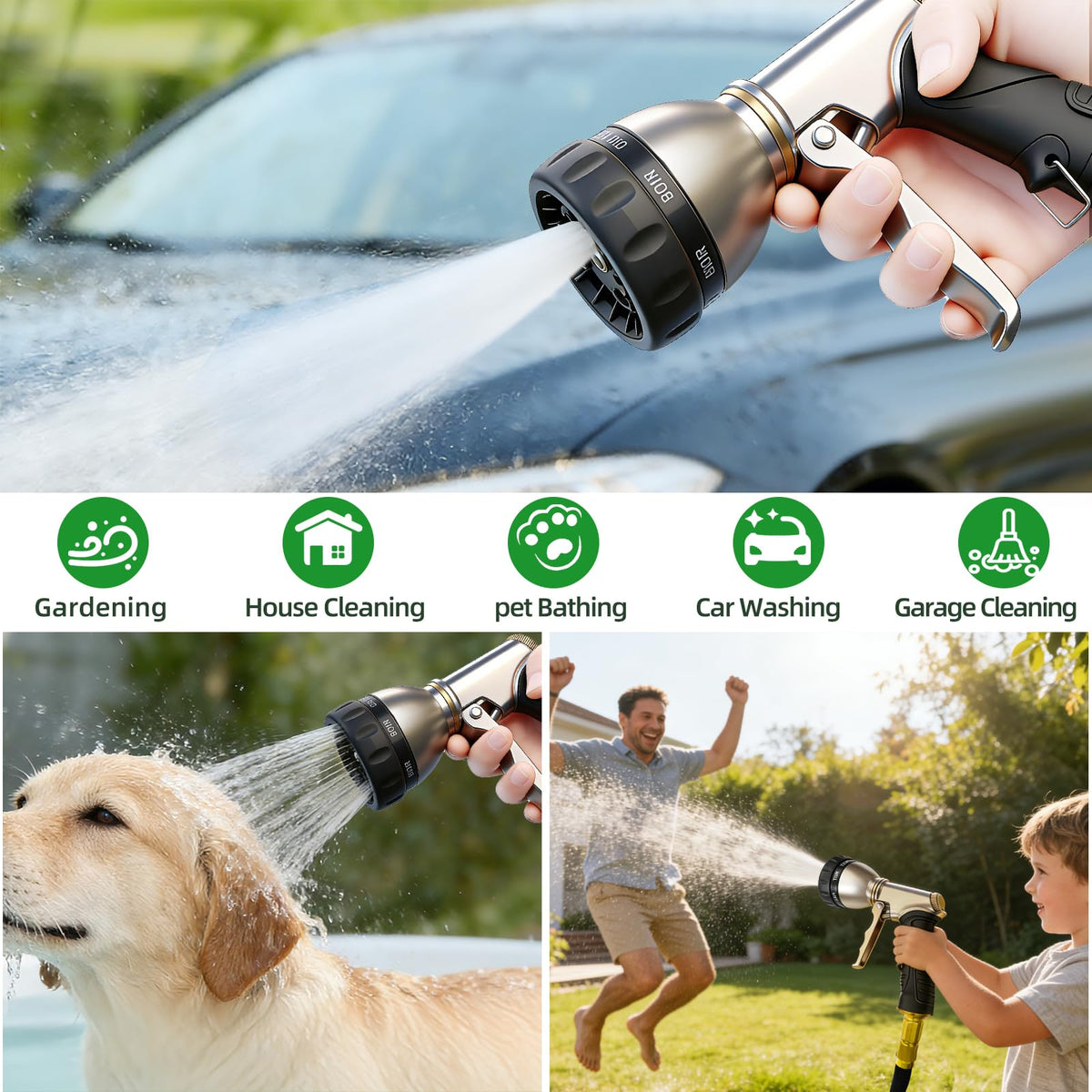 ARXIVE Metal Garden Hose Nozzle, Heavy Duty High Pressure Hand Sprayer