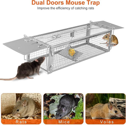 Moclever Humane Live Rat Trap – Dual-Door Rodent Cage with High-Sensitivity Gravity Pedal