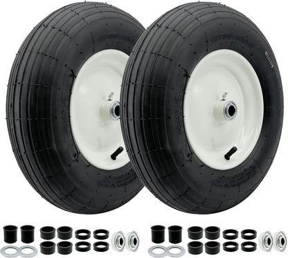 2-Pack 4.80-8 Wheelbarrow Tire with Rim 3"-6''Centered Hub, 3/4" or 5/8''or 1/2'' Bearings, 16‘’
