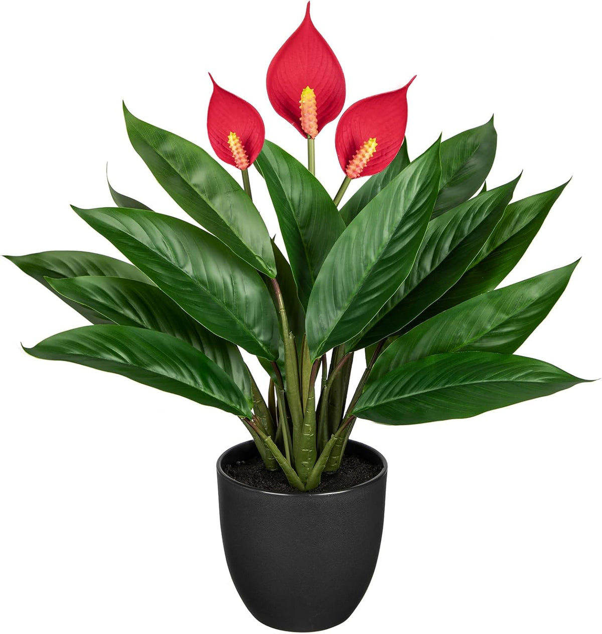 20'' Realistic Red Anthurium Artificial Potted Plant, Fake Flowers for Home Office Farmhouse