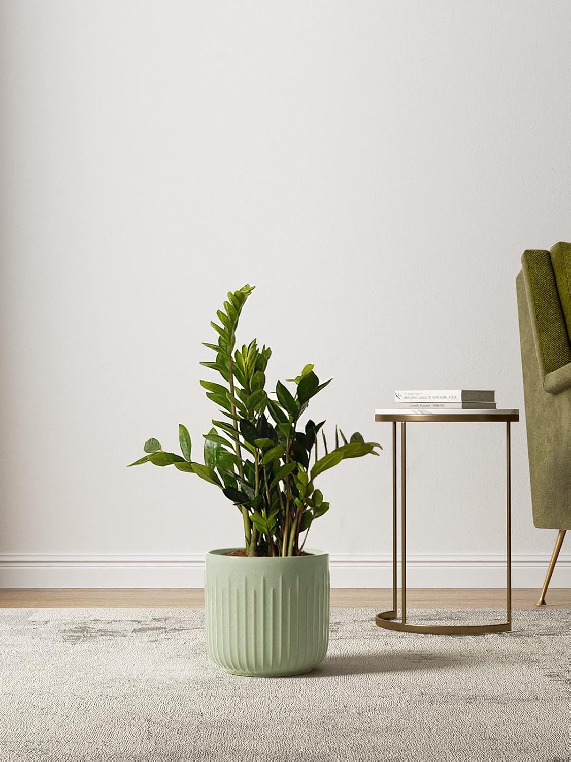 LE TAUCI Fluted Ceramic Planters Set of 3 – 8.3/7 / 5.7 in Sage Green Reactive Cylinder Indoor