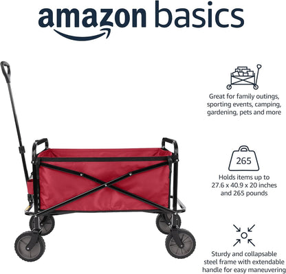 Amazon Basics Collapsible Folding Heavy Duty Utility Wagon for Outdoor Sports, 265 pounds Weight