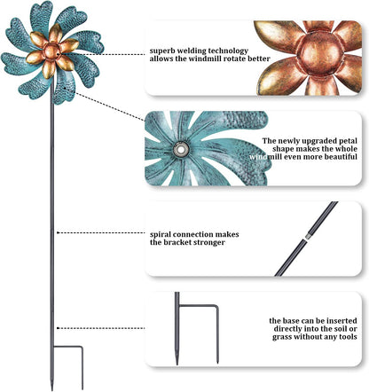 MUMTOP Wind Spinners 45.7 Inch Cyan Kinetic Sculpture Metal Windmill for Patio Lawn Outdoor Yard