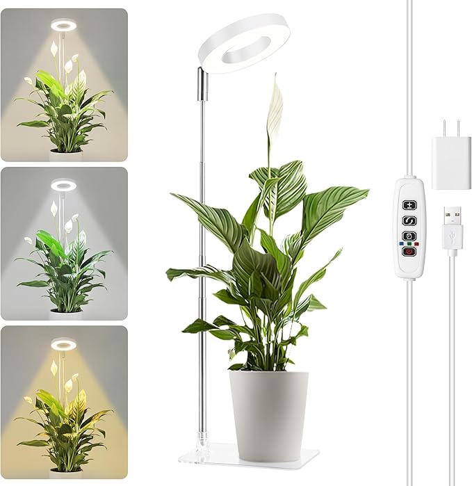 White Grow Lights for Indoor Plants Full Spectrum, 48 LEDs Plant Light for Indoor Plants, Height