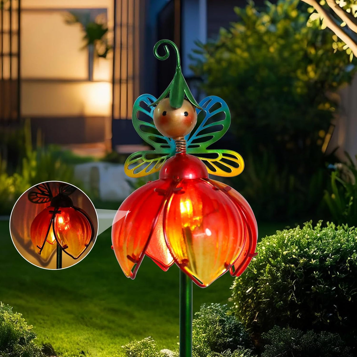 VCUTEKA Solar Garden Lights Metal Flower Decor Colorful Fairy Flowers Solar Pathway Light with LED