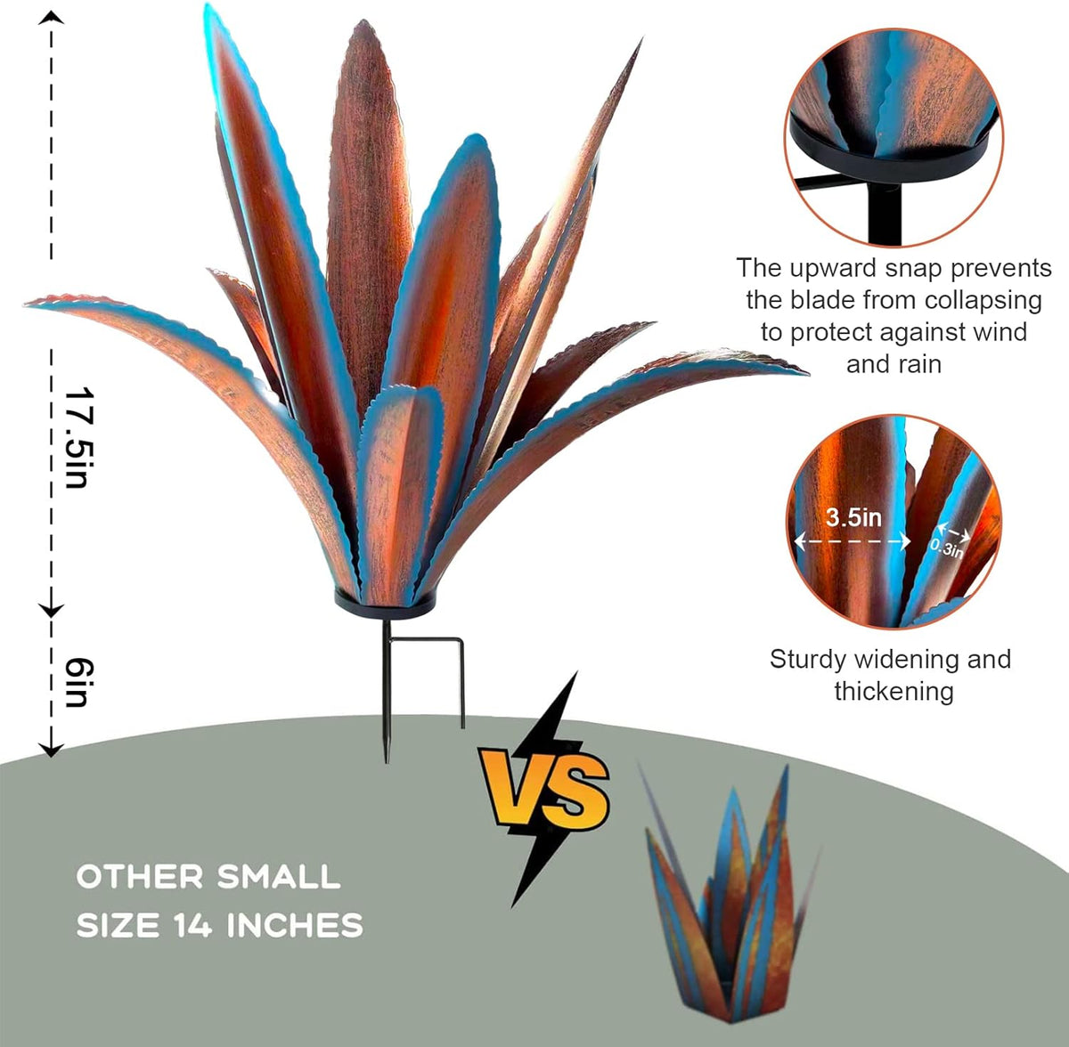 TOMBABY Enlarge Thickened Wind Resistant Metal Agave Garden Art Metal Plant Country Sculpture