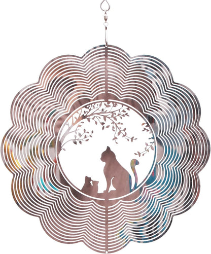 SPRING SONG Cat 3D Kinetic Wind Spinner for Yard and Garden Mirrored Stainless Steel Spinner Indoor