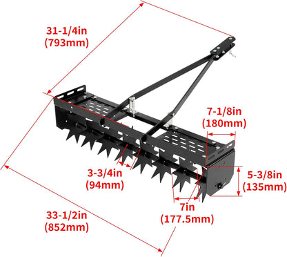 32" Tow Behind Spike Aerator Tool W/ 8 Spikes, Hitch Pin Attach to Lawn Tractor, Most ZTRs, ATVs