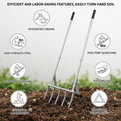5-Tine Broad Fork Heavy Duty Garden Fork Built Tough for Lasting Durability Loosen and Aerate Clay