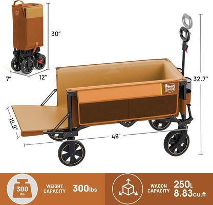 TIMBER RIDGE 49" Extra Long Collapsible Folding Wagon with Tailgate and Brakes, 250L Capacity
