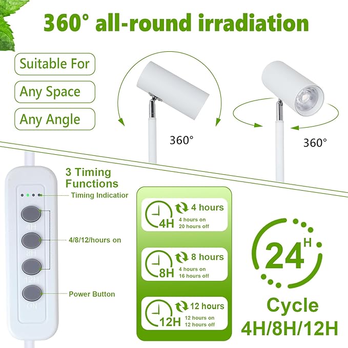 HMVPL White Grow Lights for Indoor Plants Full Spectrum,Tall Plant Light for Indoor Growing with