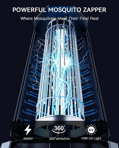 Minimoon Bug Zapper Outdoor 4000V Powerful Electric Mosquito Zapper, 15w Fly Trap Outdoor, IPX4