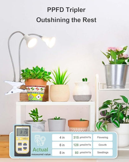 DOMMIA Grow Lights for Indoor Plants,Full Spectrum Grow Light with Warmwhite Red LED,Dual Head Clip