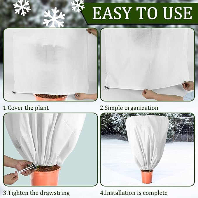 8 Pcs Plant Covers Frost Protection Bag 47" x 31.5" Winter Reusable Plants Jacket with Drawstring
