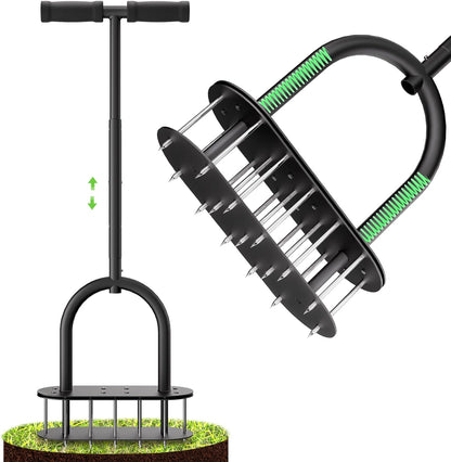 seasky Lawn Aerator Spike Metal Manual Dethatching Lawn Aerator Tool with 15 Iron Spikes