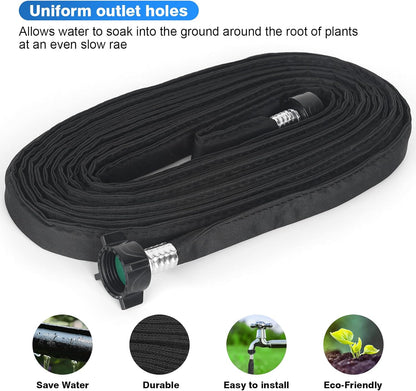 Flat Soaker Hose 50FT (25FT x 2),Drip Hose for Garden Beds Linkable Irrigation System Lightweight
